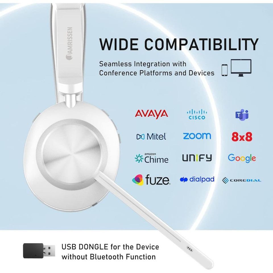 Wireless Bluetooth Headset with Microphone Noise Cancelling Talktime with USB Dongle for PC/Computer/Laptop/Cell Phones product image