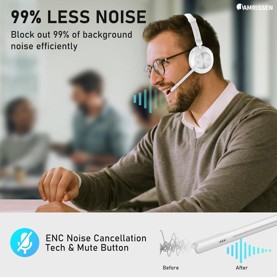 Wireless Bluetooth Headset with Microphone Noise Cancelling Talktime with USB Dongle for PC/Computer/Laptop/Cell Phones product image