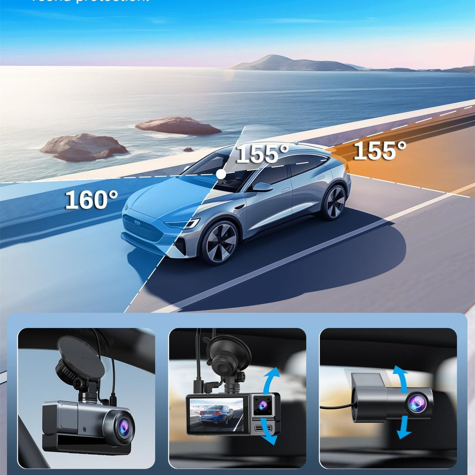 3 Channel WiFi Dash Cam Front and Rear Inside, 4K+1080P+1080P Dash Camera for Cars Front and Rear 24H Parking Mode App Control product image