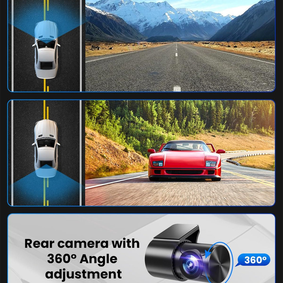 Dash Cam Front Rear 4K 1080P for Cars Built in WiFi Full HD Dash Cam with APP Control 3.94 Inch IPS Screen,G-Sensor WDR 24Hr Parking Mote product image