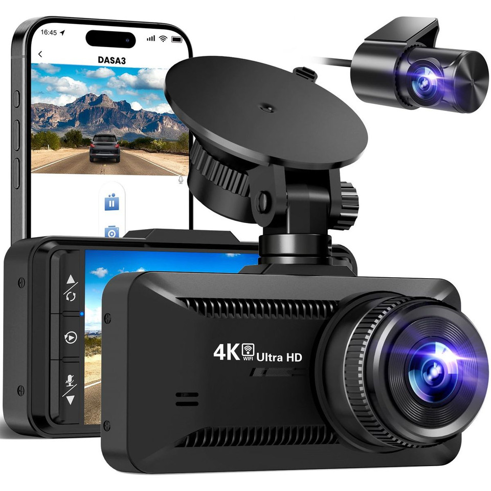 Dash Cam Front Rear 4K 1080P for Cars Built in WiFi Full HD Dash Cam with APP Control 3.94 Inch IPS Screen,G-Sensor WDR 24Hr Parking Mote product image