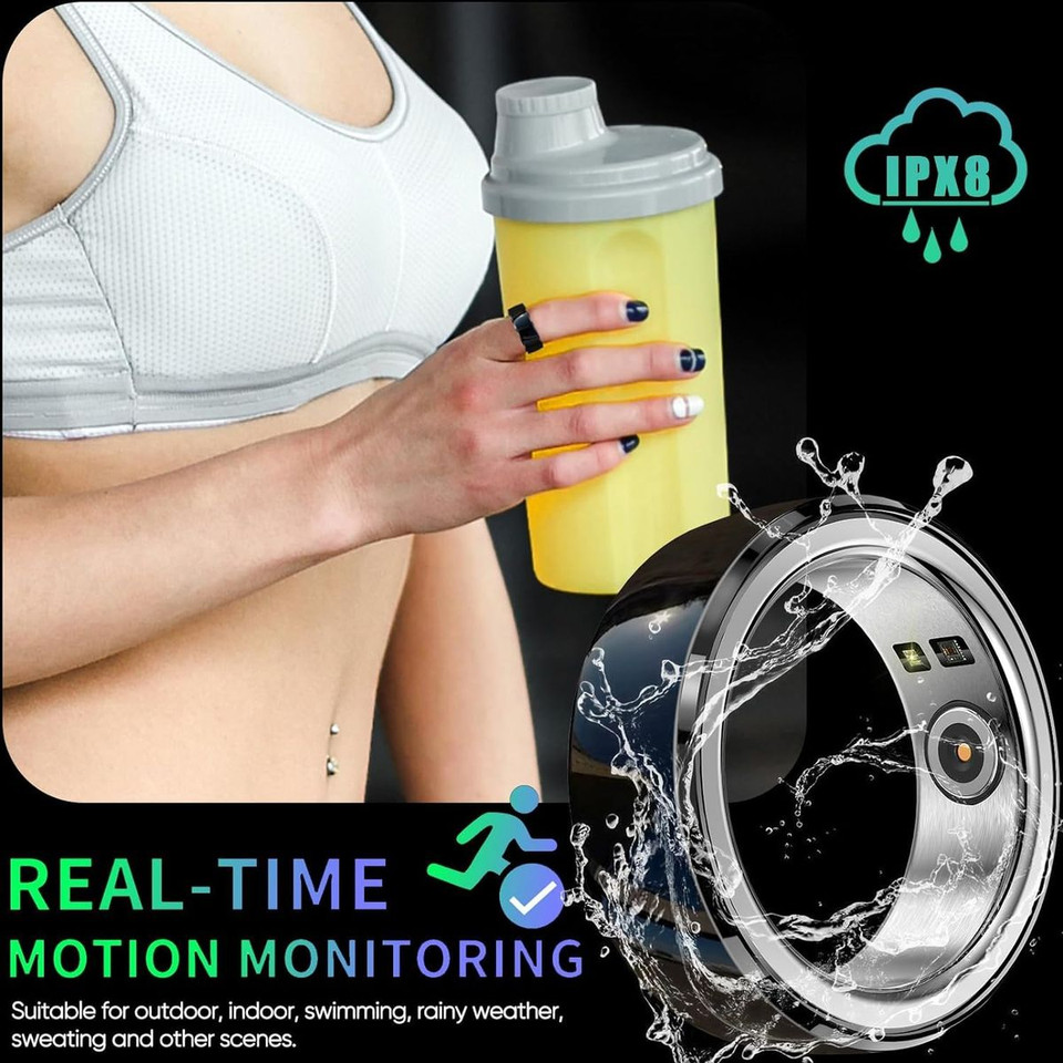 Smart Ring Fitness Tracker with Charging Case,Wearable Smart Tracker Rate Monitor Sleep Recorder for Men Women(10#-Black) product image
