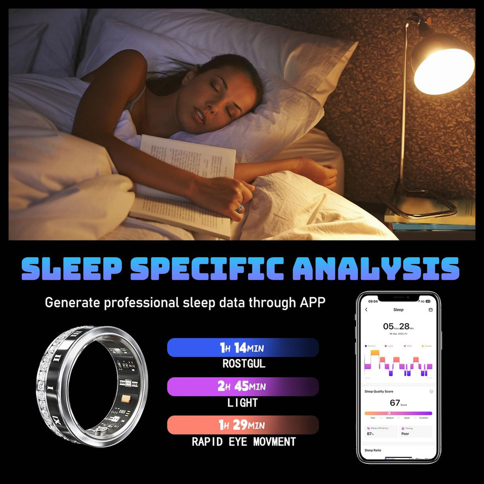 Smart Ring Fitness Tracker Rate Monitor Sleep Recorder Activity Reminder with Charging Case,IP68 Waterproof(10#) product image