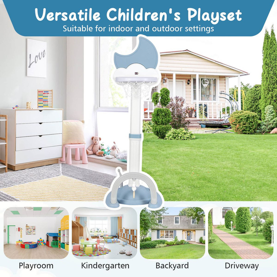 4-in-1 Toddlers Basketball Hoop with Basketball, Soccer, Golf and Ring Toss Games product image