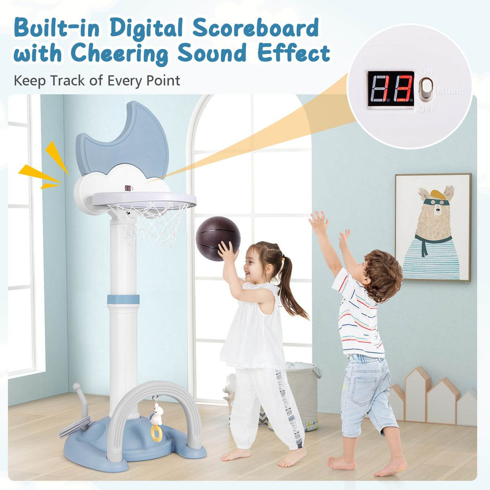 4-in-1 Toddlers Basketball Hoop with Basketball, Soccer, Golf and Ring Toss Games product image