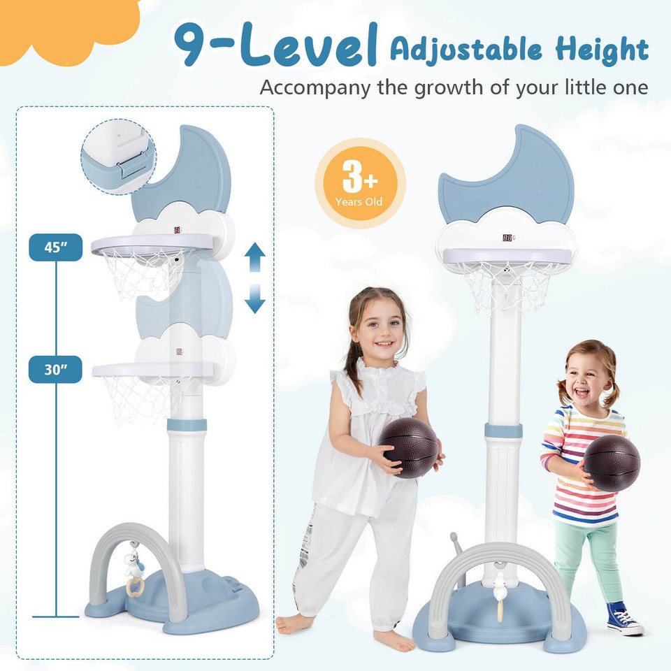 4-in-1 Toddlers Basketball Hoop with Basketball, Soccer, Golf and Ring Toss Games product image