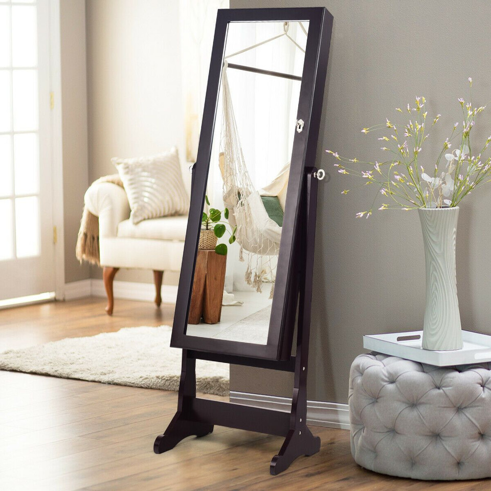 Lockable Mirrored Jewelry Cabinet Armoire Organizer product image