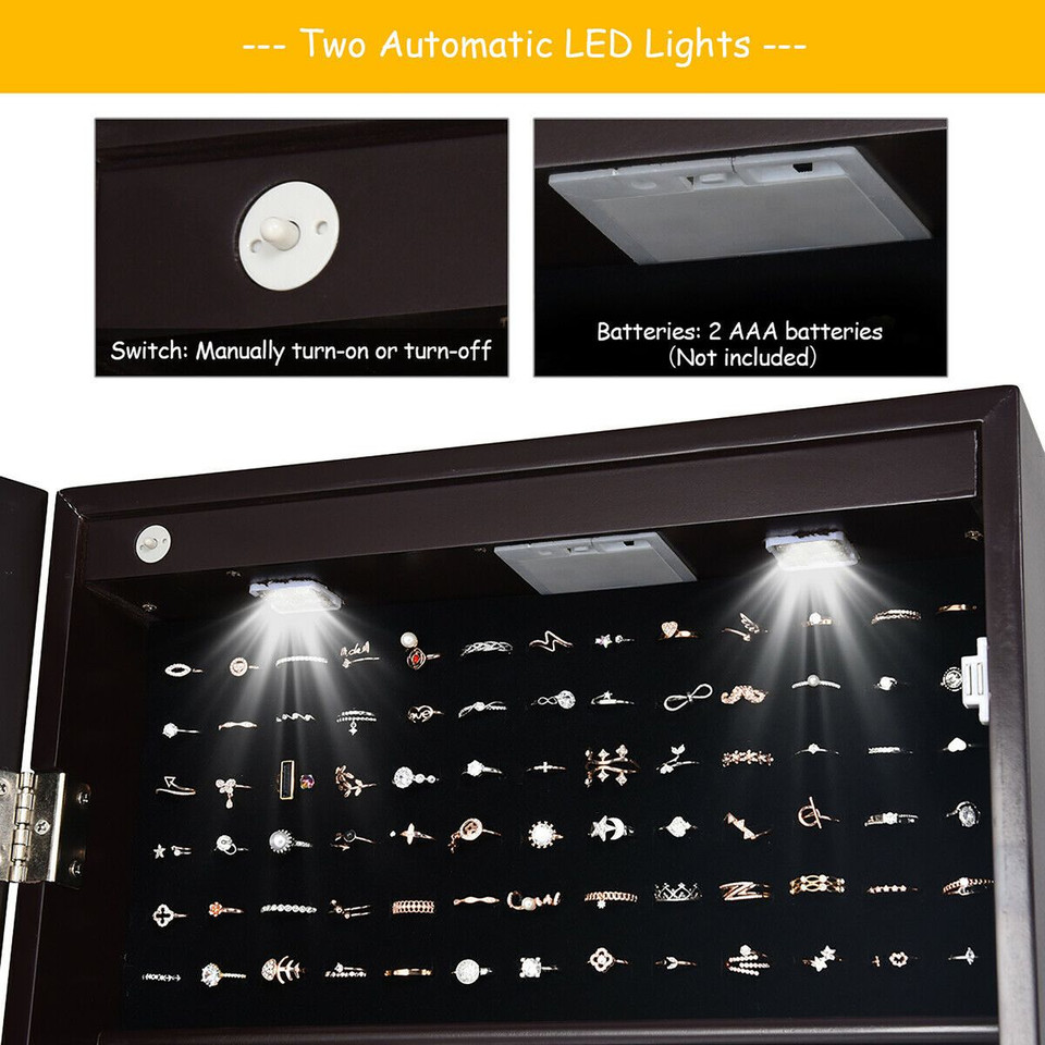 Lockable Mirrored Jewelry Cabinet Armoire Organizer product image