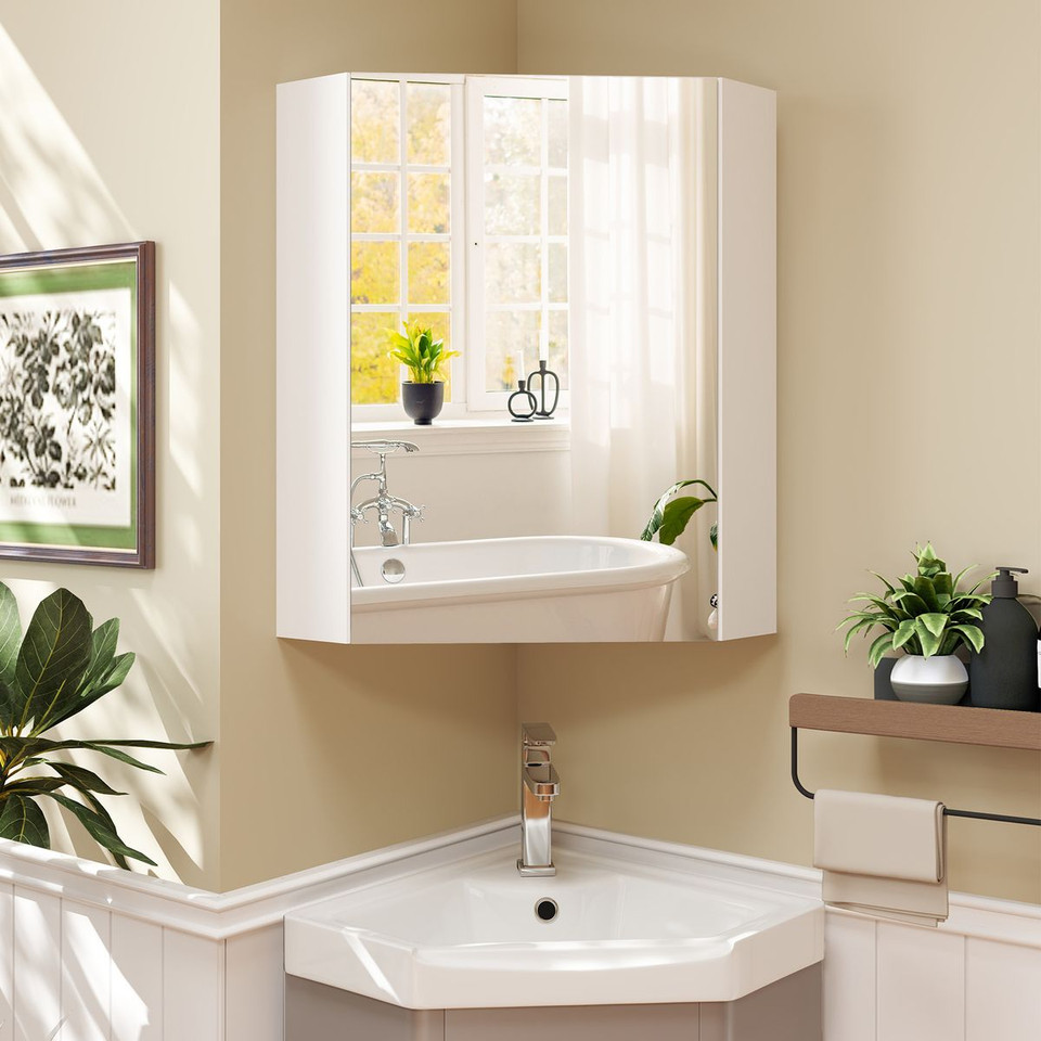 Corner Medicine Cabinet with Open Mirror Door & Adjustable Shelf product image