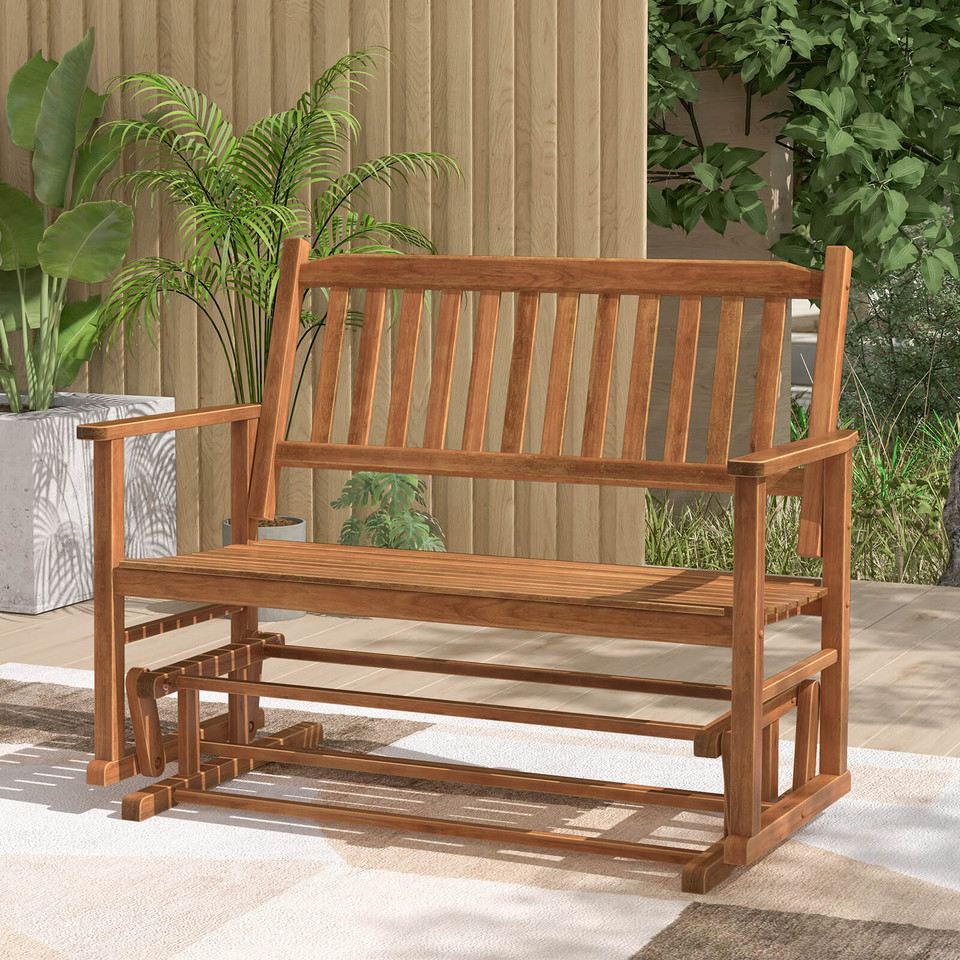 2-Seat Outdoor Glider Bench with Armrests and Slatted Seat product image