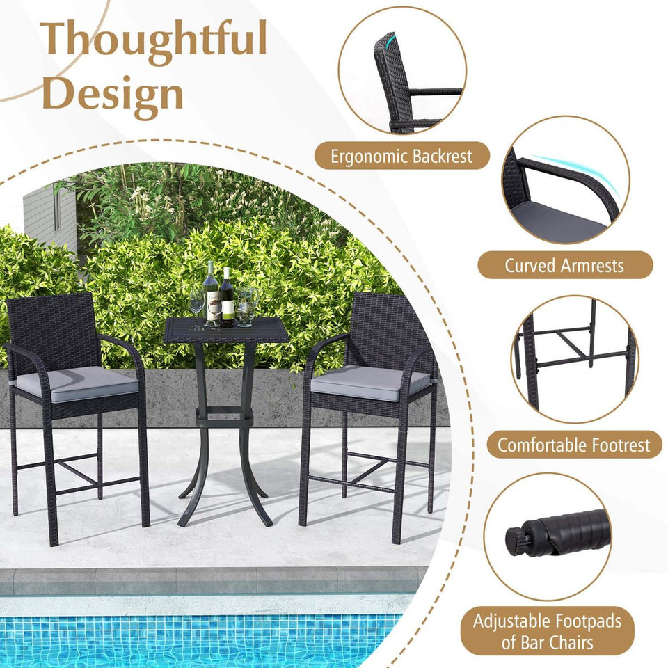 3-Piece Patio Wicker Bar Set with Rattan Chairs product image