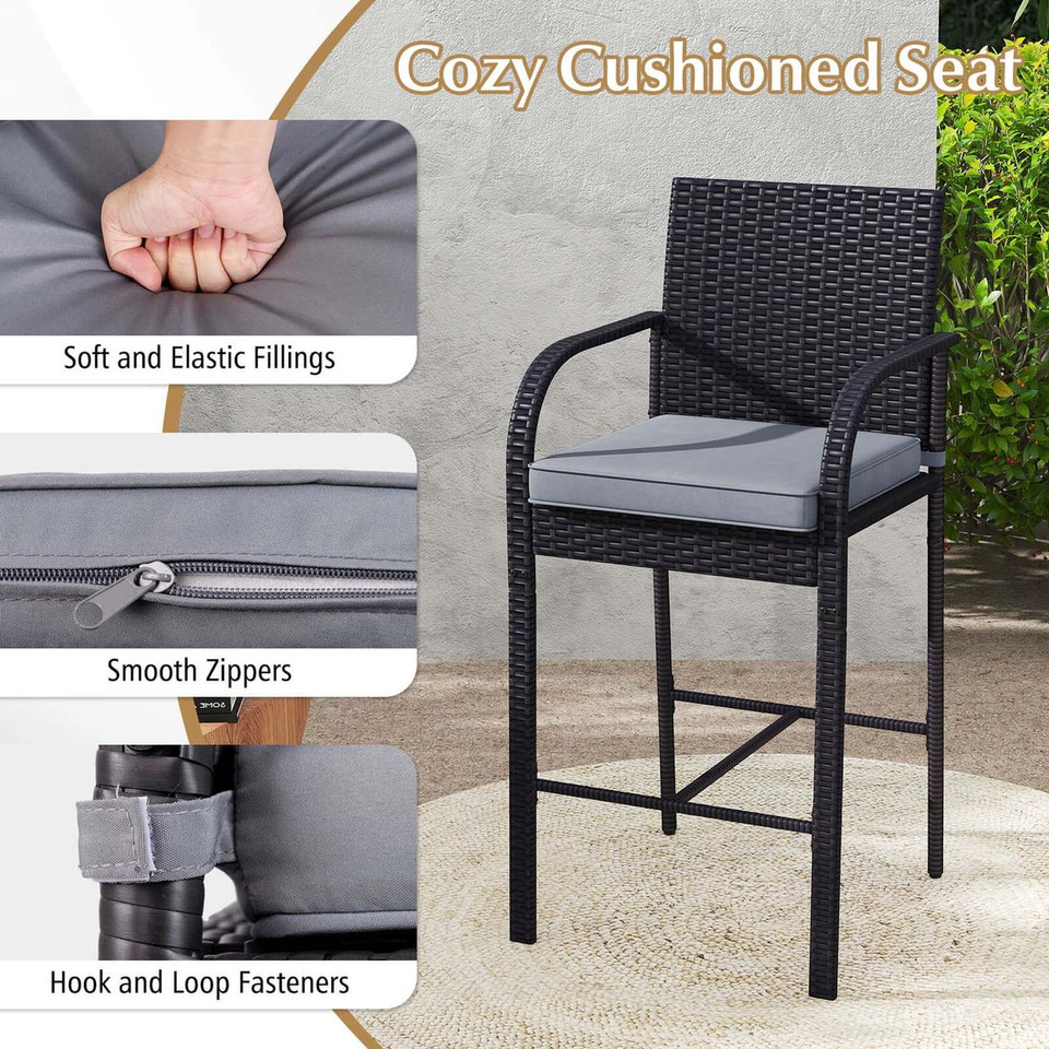 3-Piece Patio Wicker Bar Set with Rattan Chairs product image