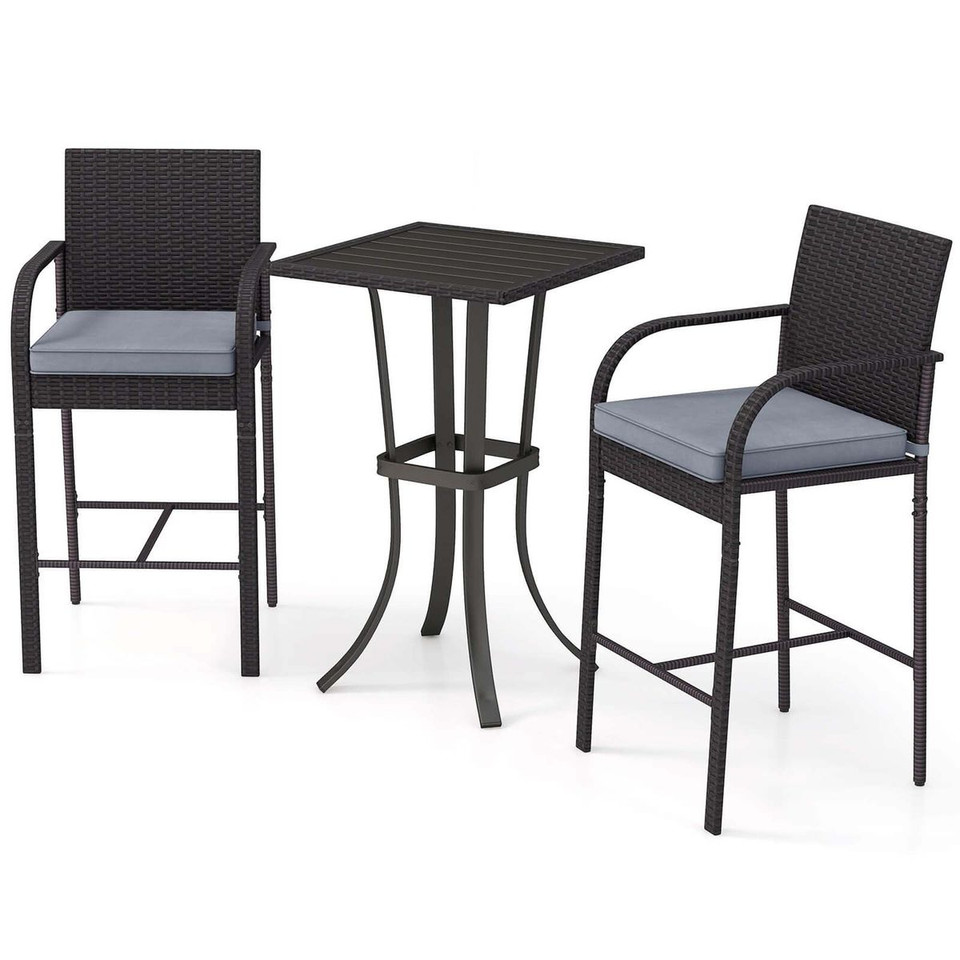 3-Piece Patio Wicker Bar Set with Rattan Chairs product image