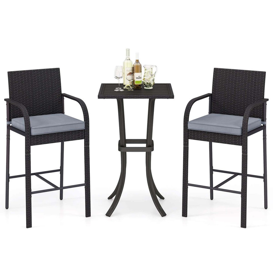 3-Piece Patio Wicker Bar Set with Rattan Chairs product image