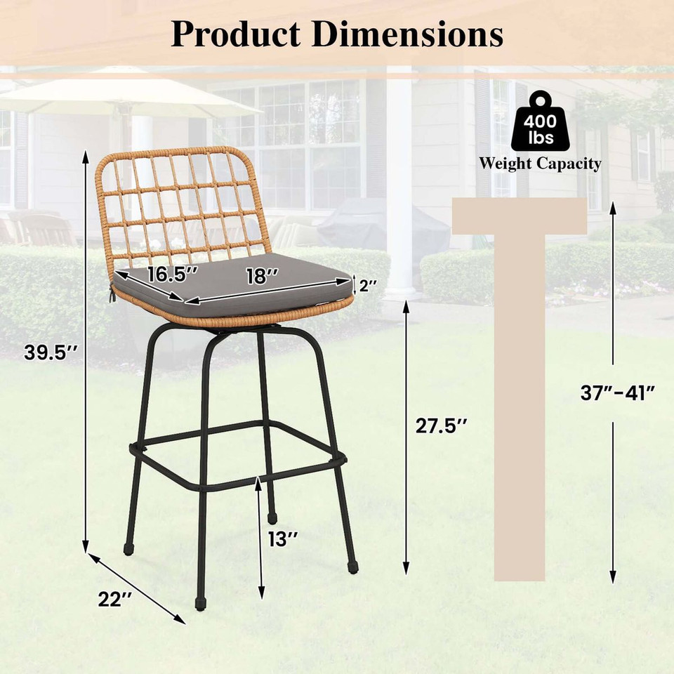 360° Patio Swivel Bar Stools with Backrests (2-Pack) product image