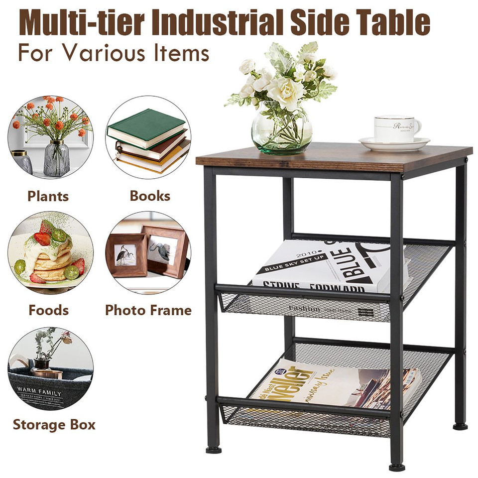 3-Tier Industrial Side Table Nightstand (Set of 2) product image