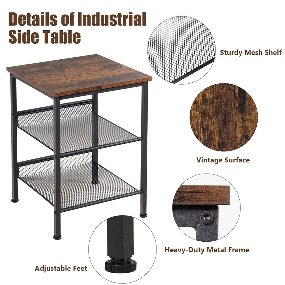 3-Tier Industrial Side Table Nightstand (Set of 2) product image
