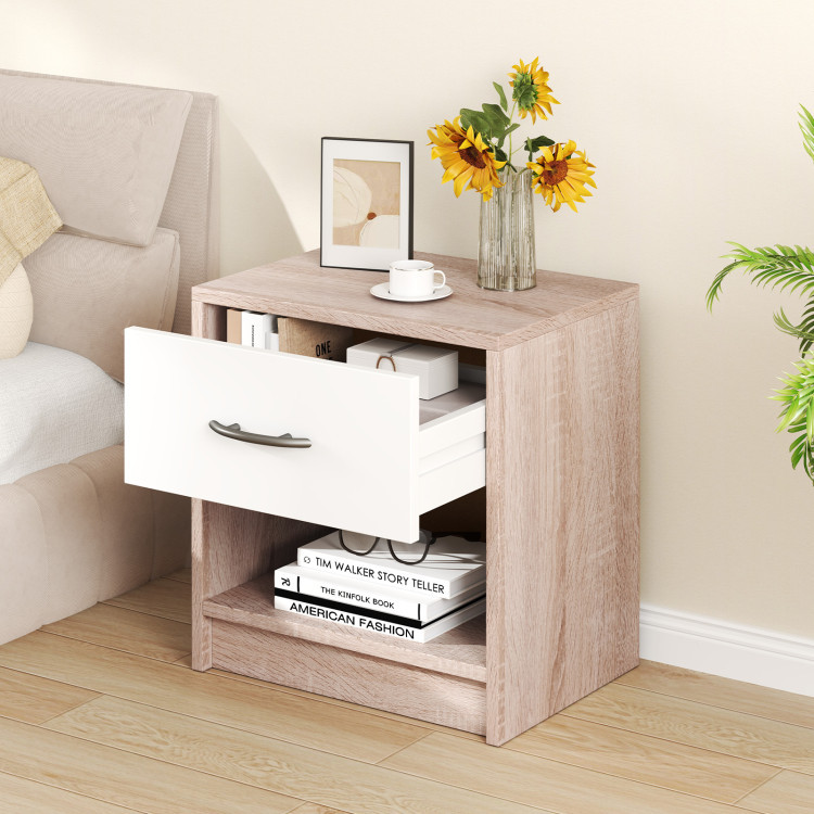 Bedside Table Nightstand with Drawer and Open Storage Shelf product image