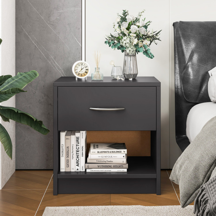 Bedside Table Nightstand with Drawer and Open Storage Shelf product image