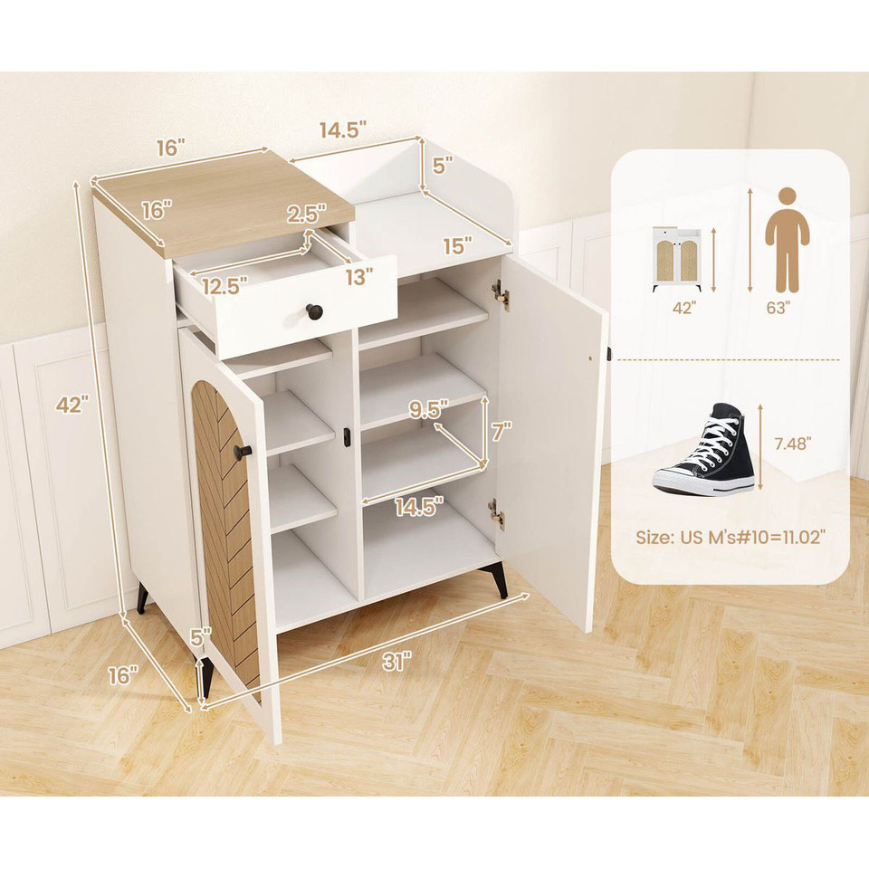 2-Door Shoe Rack Organizer with Drawer and 6 Removable Shelves product image
