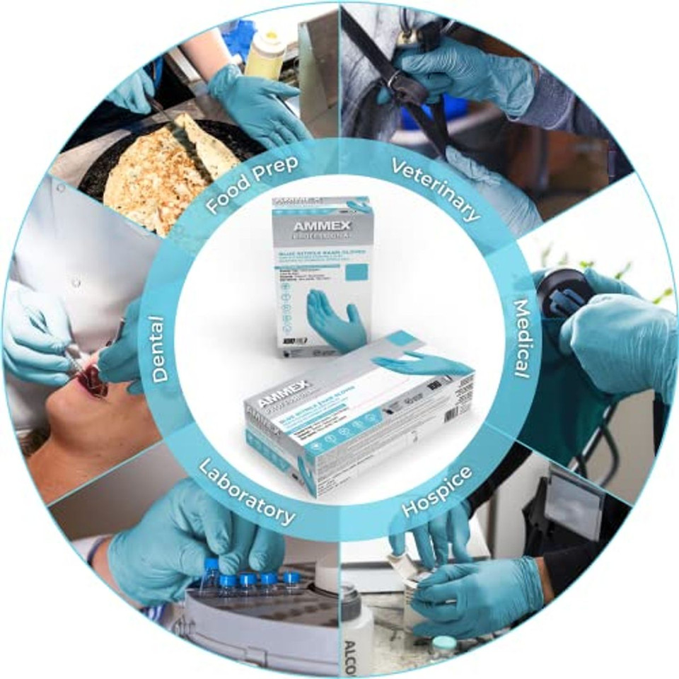 AMMEX Professional Blue Nitrile Exam Gloves, Disposable, Medium, 100 ct. product image
