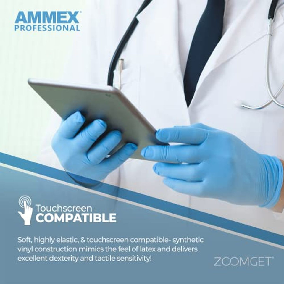 AMMEX Professional Blue Nitrile Exam Gloves, Disposable, Medium, 100 ct. product image