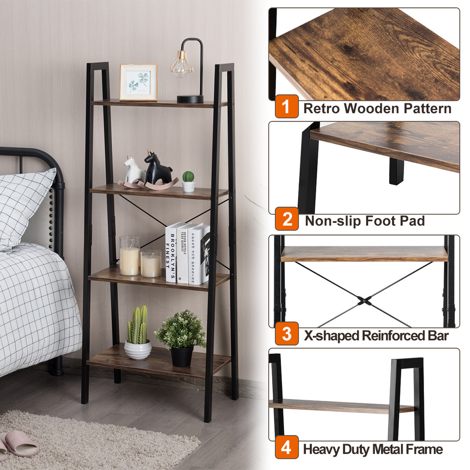 4-Tier Industrial Storage Ladder Bookcase product image
