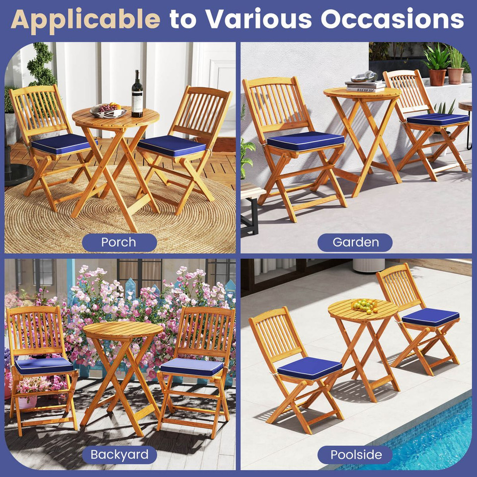 3-Piece Folding Acacia Wood Patio Bistro Set product image