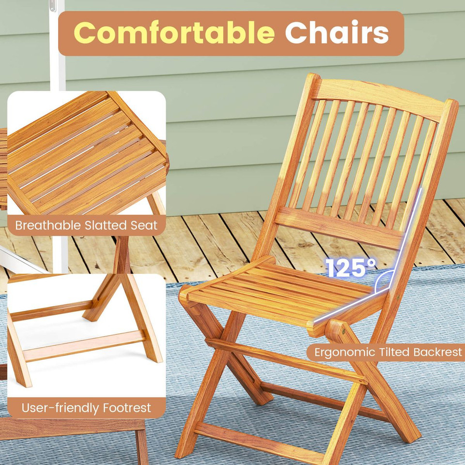 3-Piece Folding Acacia Wood Patio Bistro Set product image