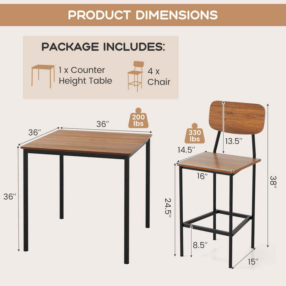 5-Piece Industrial Dining Table Set  product image