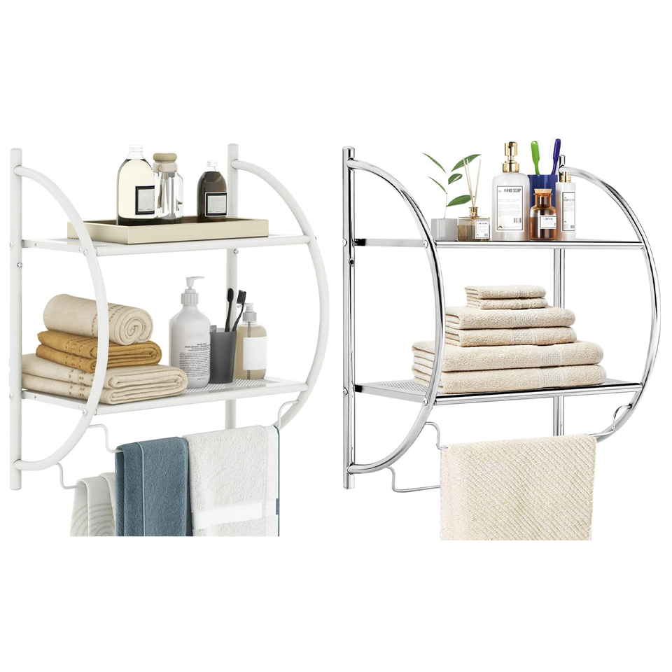 Wall-Mounted 2-Tier Bathroom Shelf with 2 Towel Bars product image