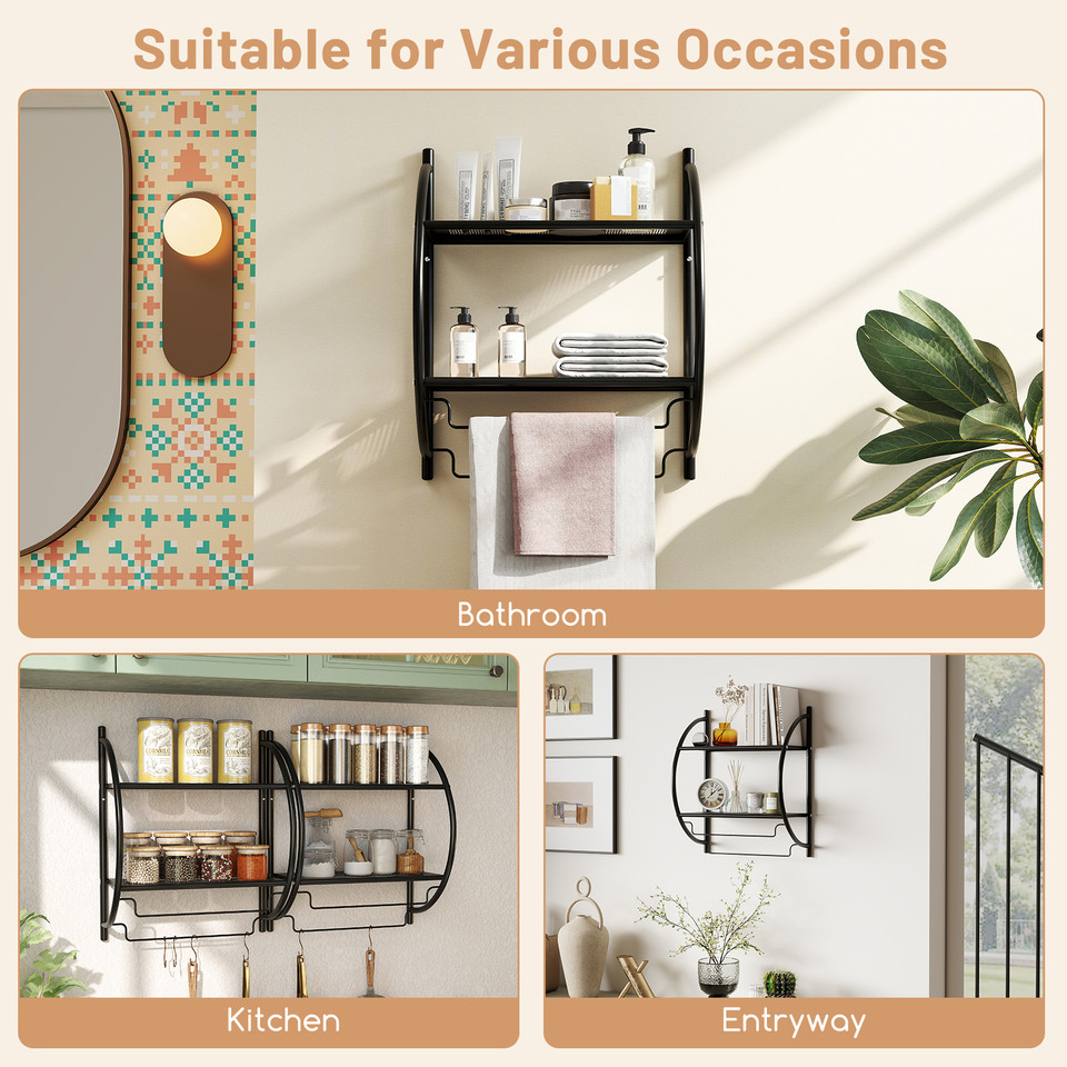 Wall-Mounted 2-Tier Bathroom Shelf with 2 Towel Bars product image