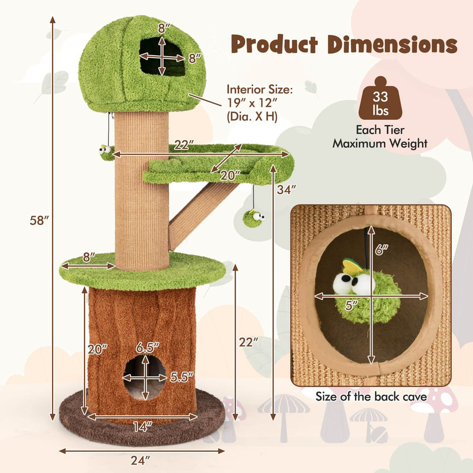 48-Inch Mushroom Condo Cat Tree with 2 Plush Perches product image