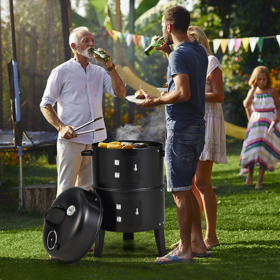 3-in-1 Vertical Charcoal Smoker Portable BBQ Grill product image