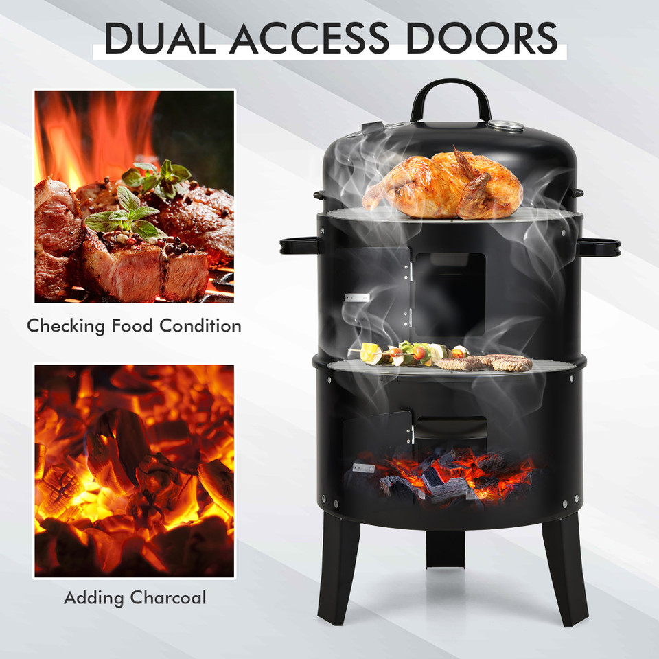 3-in-1 Vertical Charcoal Smoker Portable BBQ Grill product image