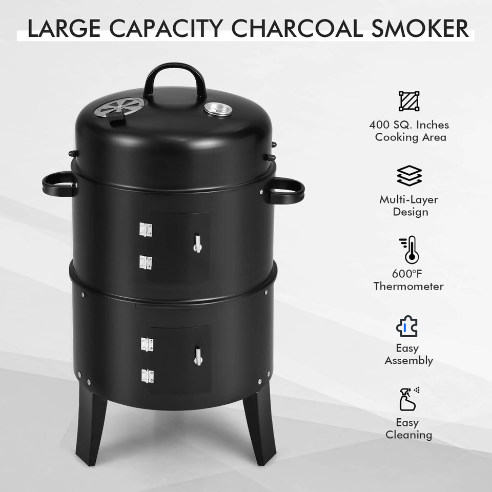 3-in-1 Vertical Charcoal Smoker Portable BBQ Grill product image