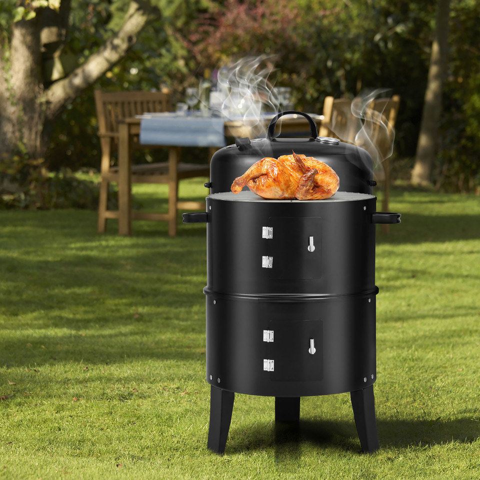 3-in-1 Vertical Charcoal Smoker Portable BBQ Grill product image