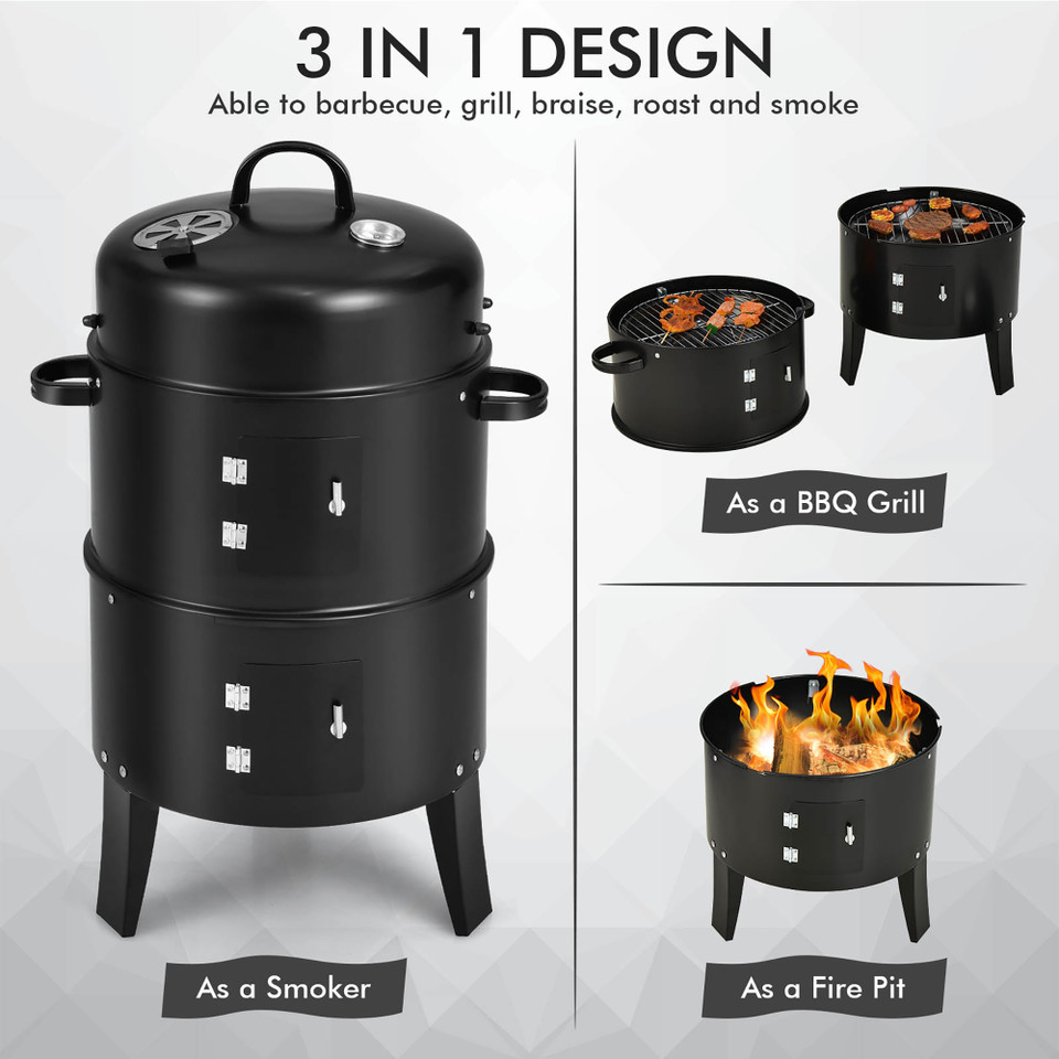 3-in-1 Vertical Charcoal Smoker Portable BBQ Grill product image