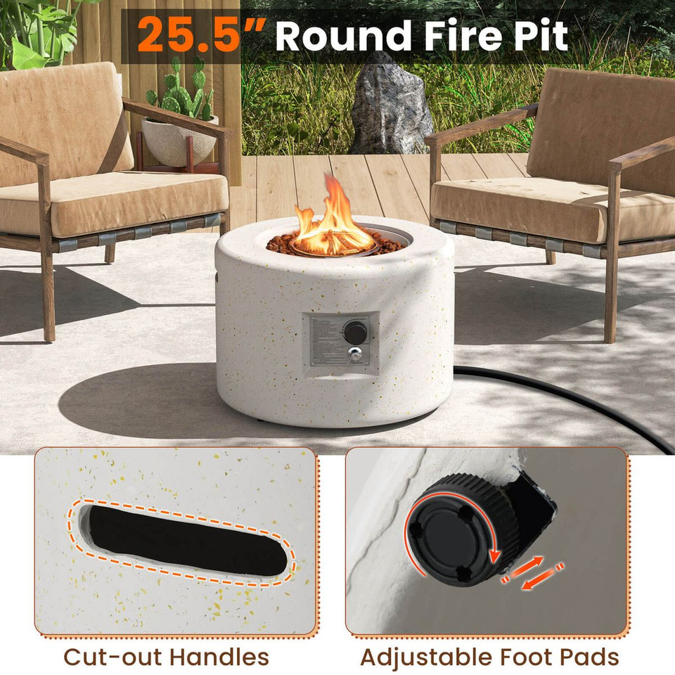 Round Terrazzo Propane Gas Fire Pit with Hideaway Tank Holder & Lava Rocks product image