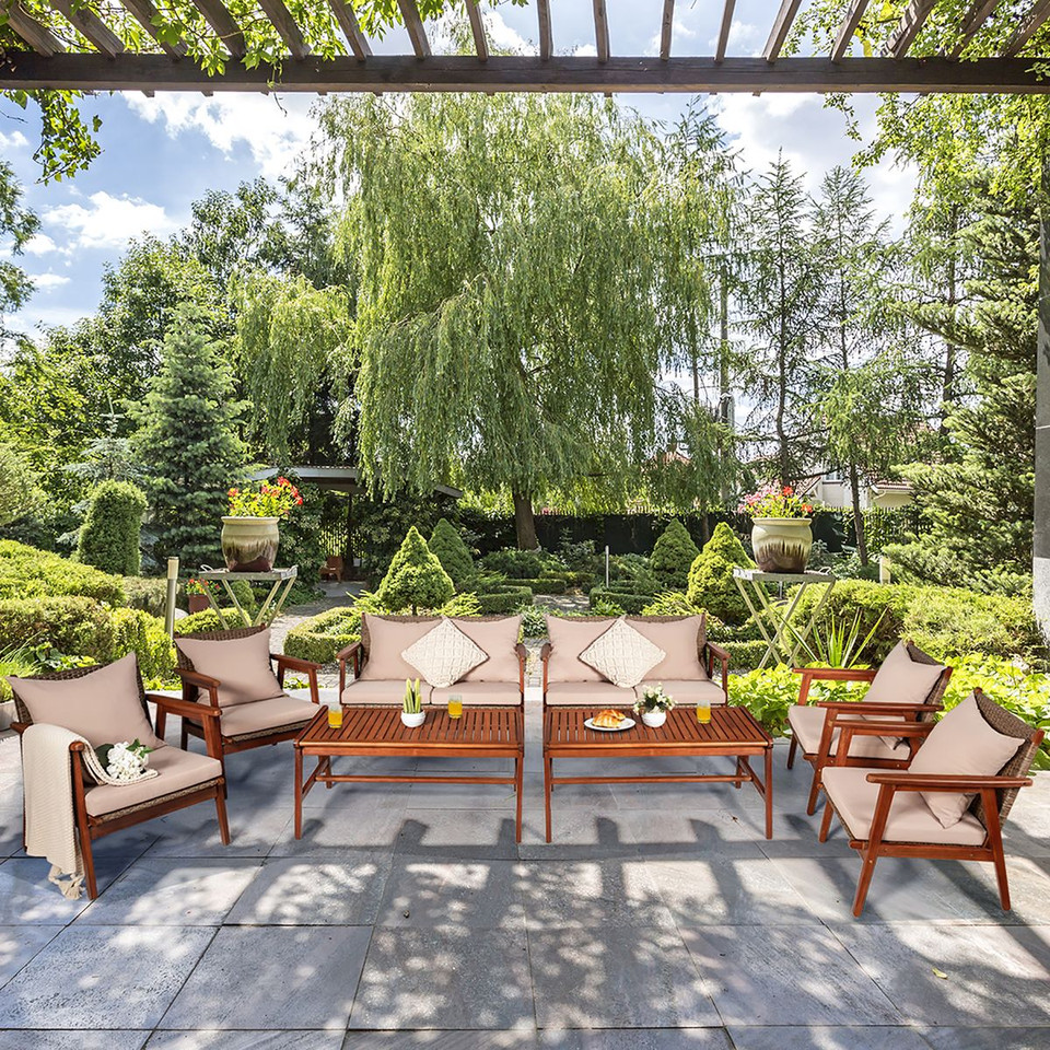 8-Pieces Rattan Acacia Wood Patio Furniture Set  product image