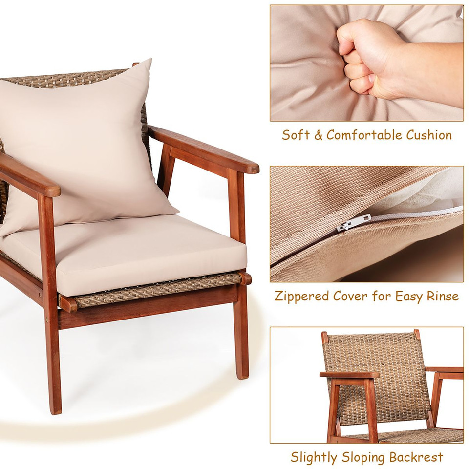 8-Pieces Rattan Acacia Wood Patio Furniture Set  product image