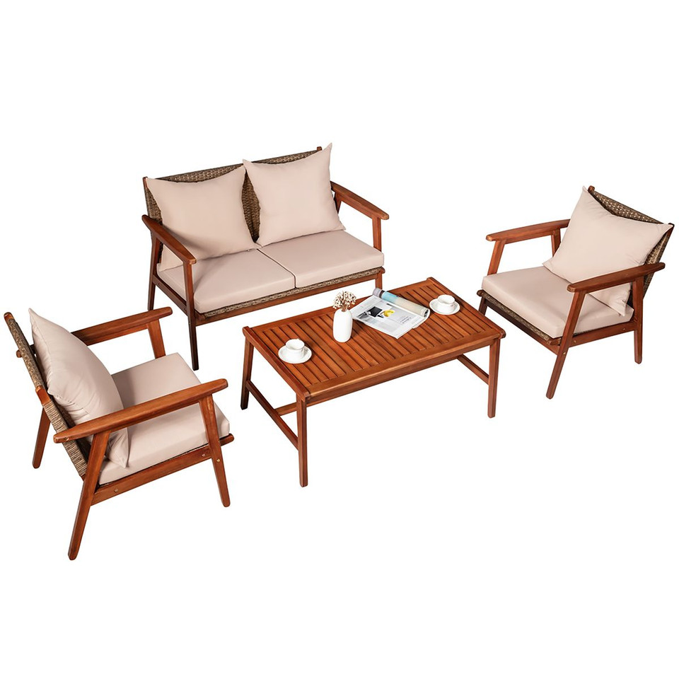 8-Pieces Rattan Acacia Wood Patio Furniture Set  product image