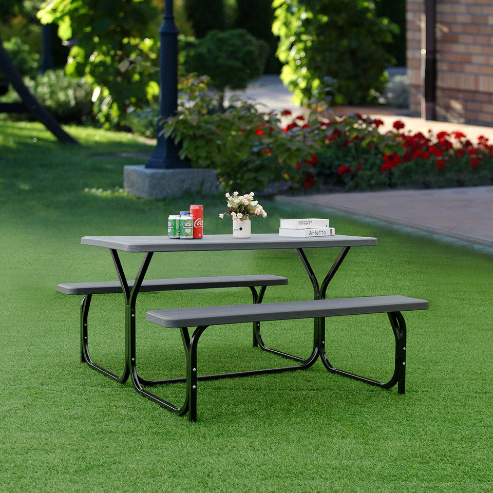 HDPE Outdoor Picnic Table Bench Set with Metal Base product image