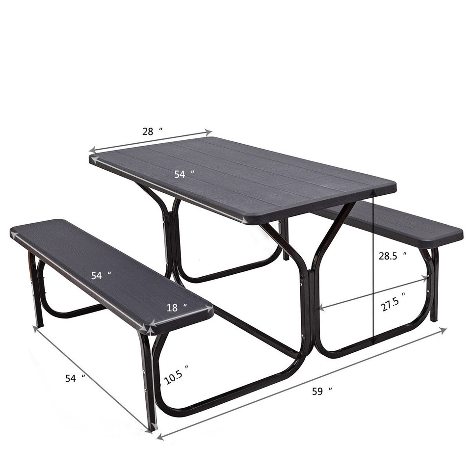 HDPE Outdoor Picnic Table Bench Set with Metal Base product image