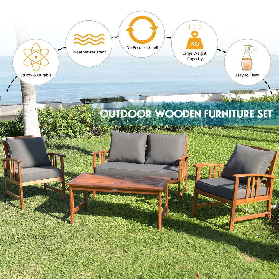 4-Piece Wooden Patio Furniture Set product image
