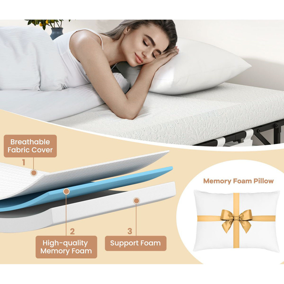 Twin Folding Bed with Memory Foam Mattress and Pillow - Portable Guest Bed product image