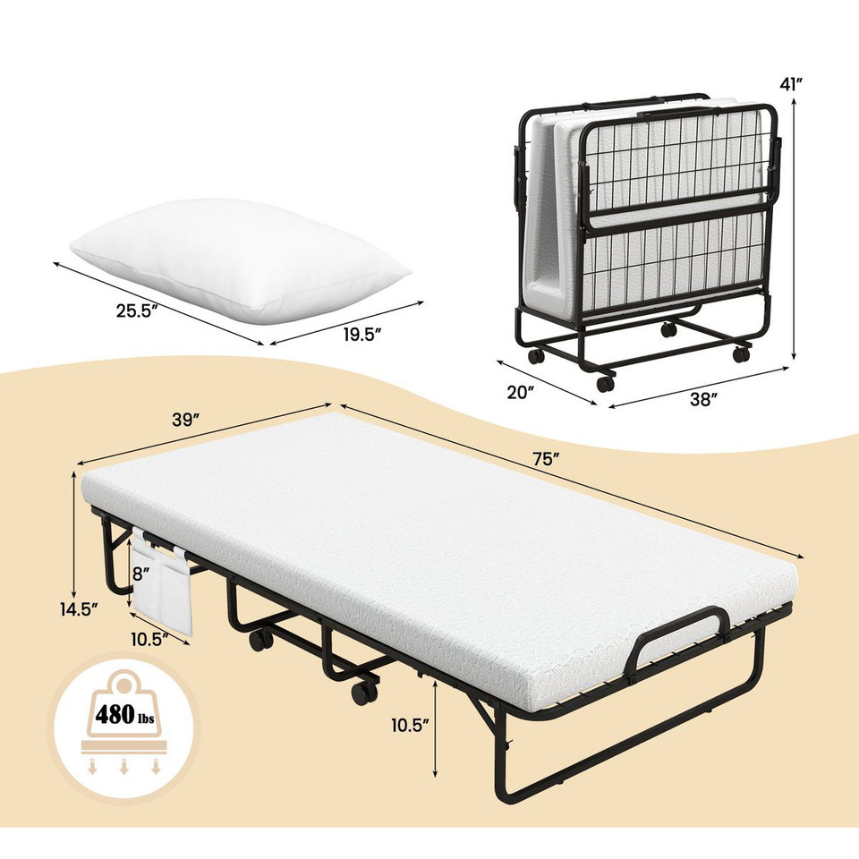 Twin Folding Bed with Memory Foam Mattress and Pillow - Portable Guest Bed product image