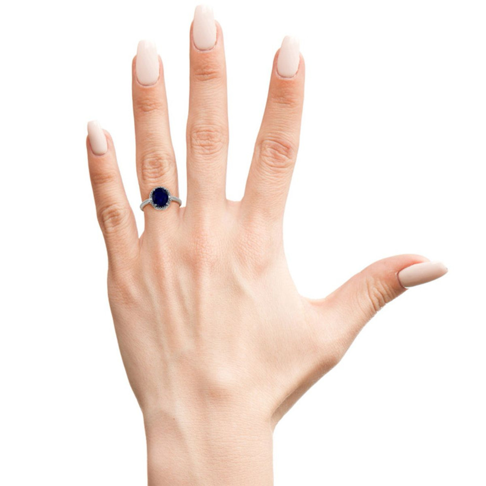 3-1/2-Carat Sapphire & Diamond Halo Ring in Platinum Overlay product image