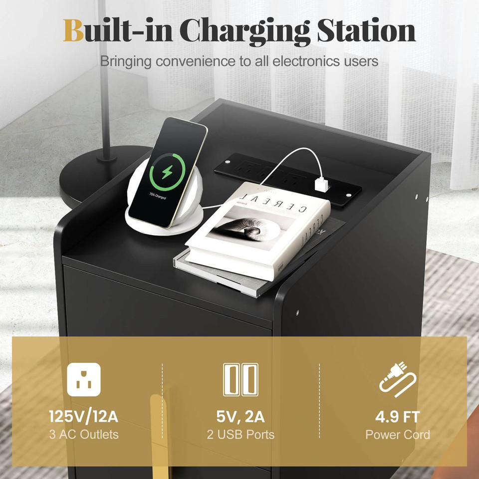 Nightstand with Charging Station & Drawers product image