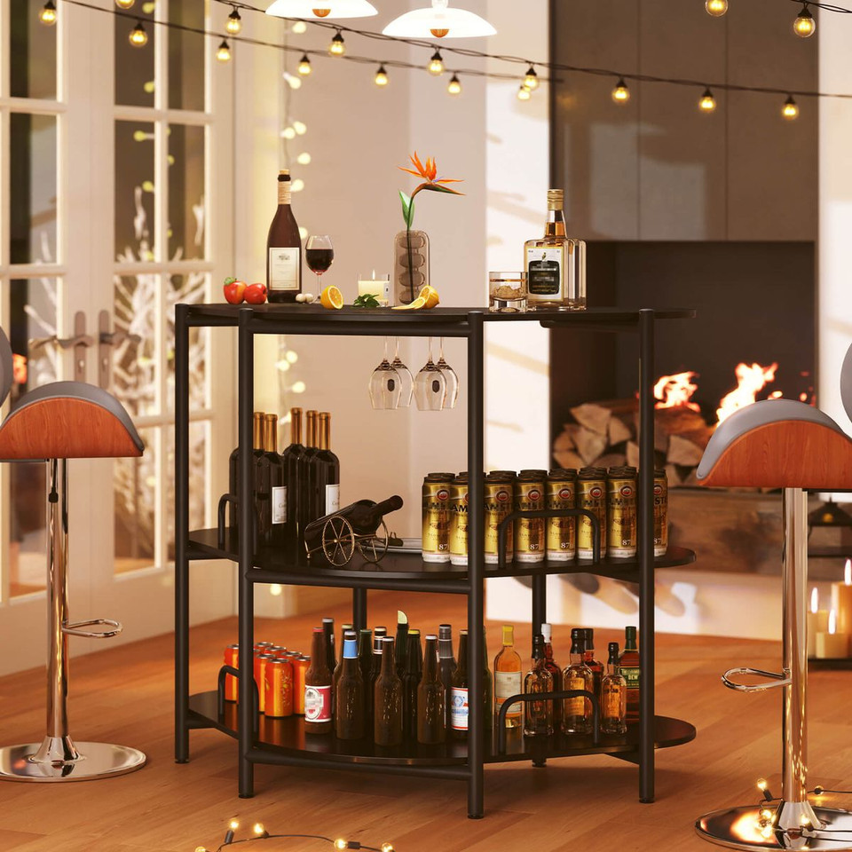 3-Tier Home Bar Unit with Stemware Racks product image